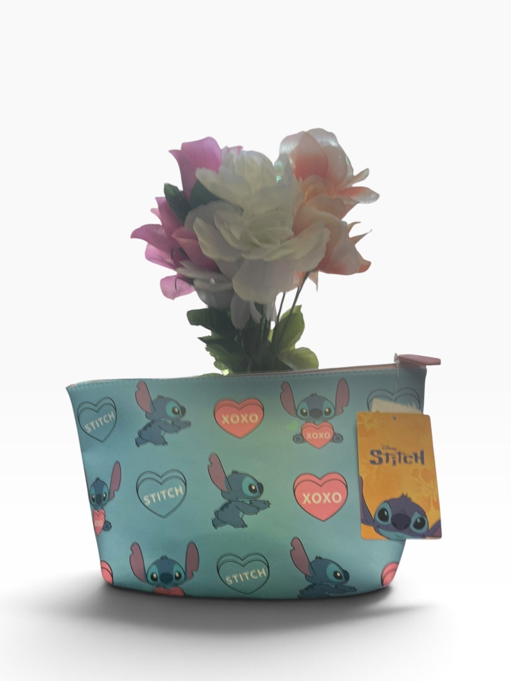 Disney Stitch Blue Cosmetic Bag with Heart Print